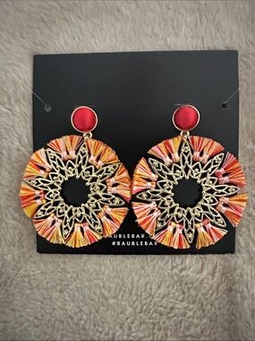 BaubleBar Gold Filigree Fringe Hoop Earrings in Red, yellow, white & Orange